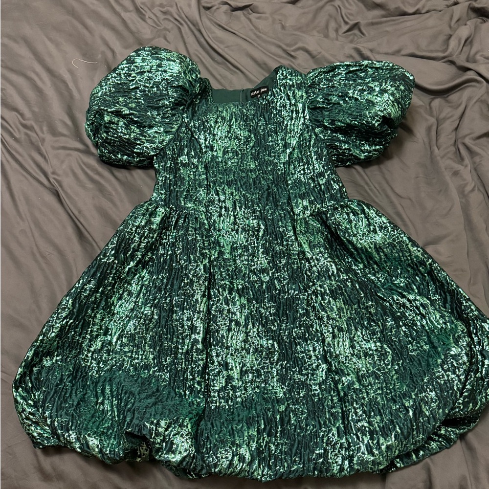 Sister Jane Green Velvet Puff Sleeve Dress